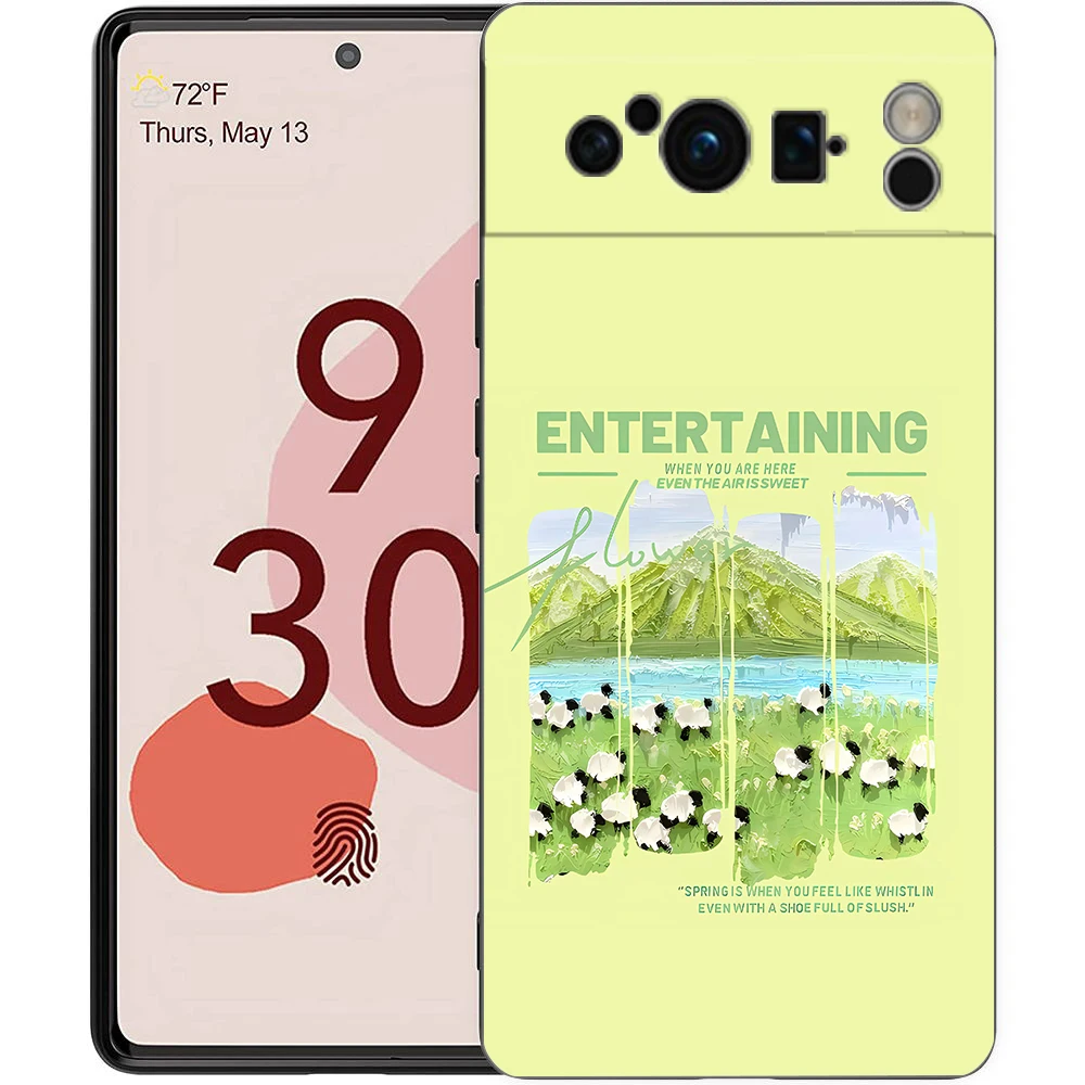 Green Floral Shockproof TPU Phone Case - Soft Black Cover