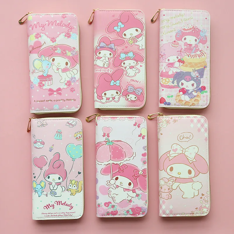 

New Sanrioed My Melody Series Kawaii Ladies Purse Long Zipper Wallet Large Capacity Coin Bag Multi Card Slot Children Girl Gift