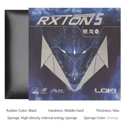 LOKI RXTON 5 High Elasticity Table Tennis Rubber with Sticky Red Surface and High-Density Sponge (Black)