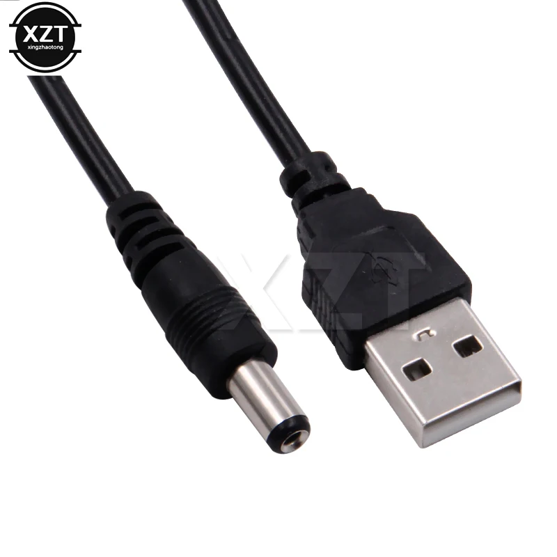 Black 1M USB to 5V DC Power Cable with Barrel Jack Connector