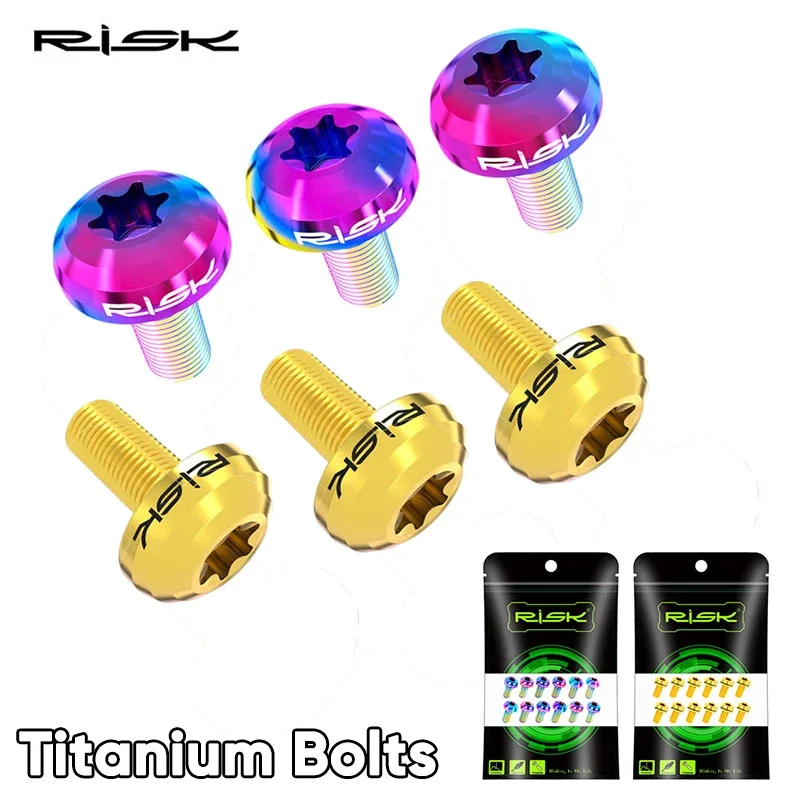 

12pcs RISK Bolts M5x10mm Titanium Alloy Disc Rotor Screws Mountain Road Bike Disc Brake Rotor Bolts Fixing Bicycle Accessories