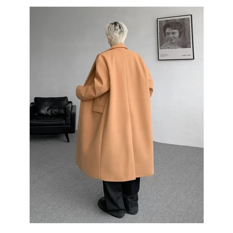 Autumn and Winter Woolen Trench Coat Over The Knee Men Loose