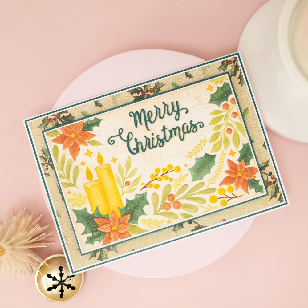 1pc 3D Embossing Folder Holly Poinsettia Pinecone Leaves with Candles Patterm for DIY Christmas Theme Scrapbooking Paper Crafts plastic embossing folder embossing folder