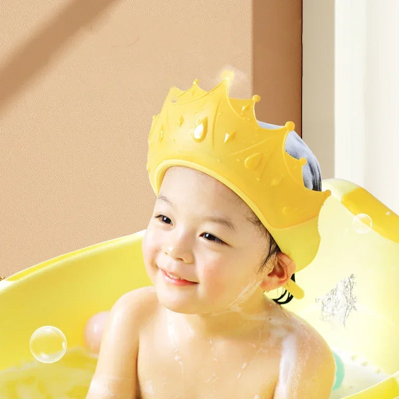 Baby Shower Cap Ear Protection Silicone Shampoo Caps Baby and Children Bath Products Bathroom Toys Adjustable Bathing Crown