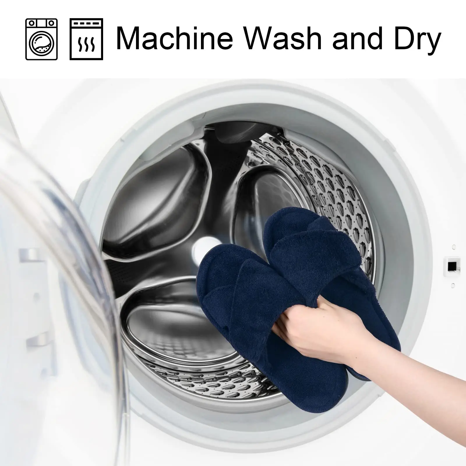 Bebealy Winter Arch Support Sippers for Women Adjustable Terry Cloth Fuzzy Indoor Slippers Open Toe House Shoes Casual Slippers