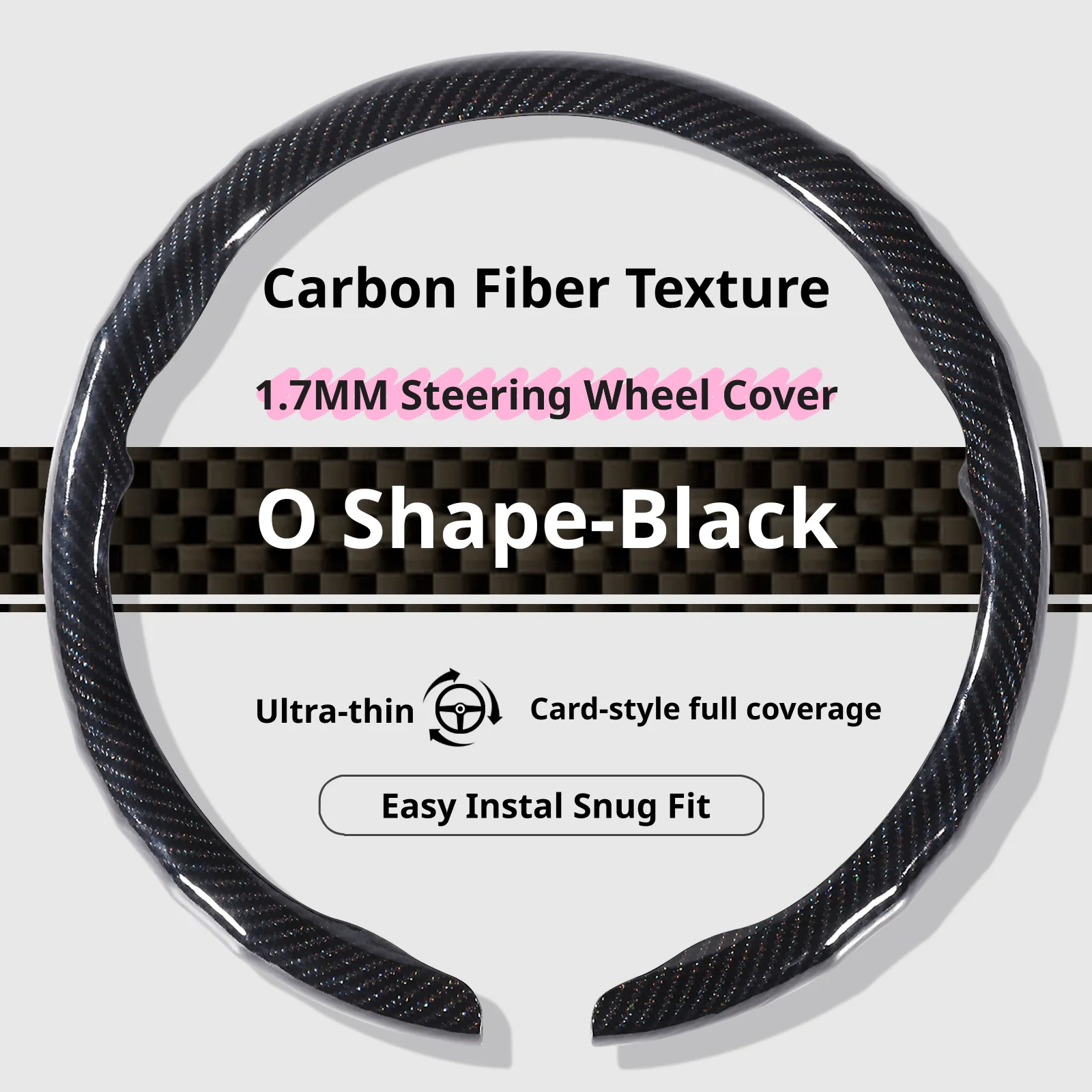 Luxury Carbon Fiber Texture Steering Wheel Cover - 15 Inch
