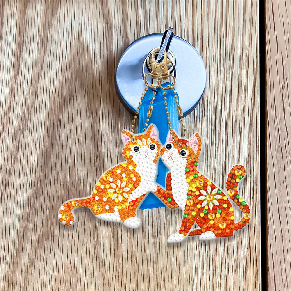DIY Cute Kitten Diamond Painting Keychain Mosaic Embroidery Kit Keyring Backpack Decoration Pendant Point Drill Pendant Gift diamond painting,diamond painting accessories,diamond keychains