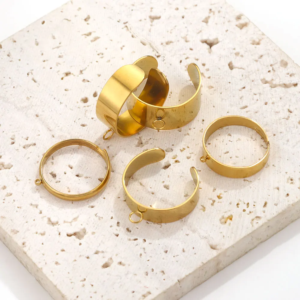 10 Stück verstellbare Edelstahlringe Basisrohling für Schmuckherstellung Zubehör DIY offener Fingerring vergoldete Ringfassungen – Detail 7