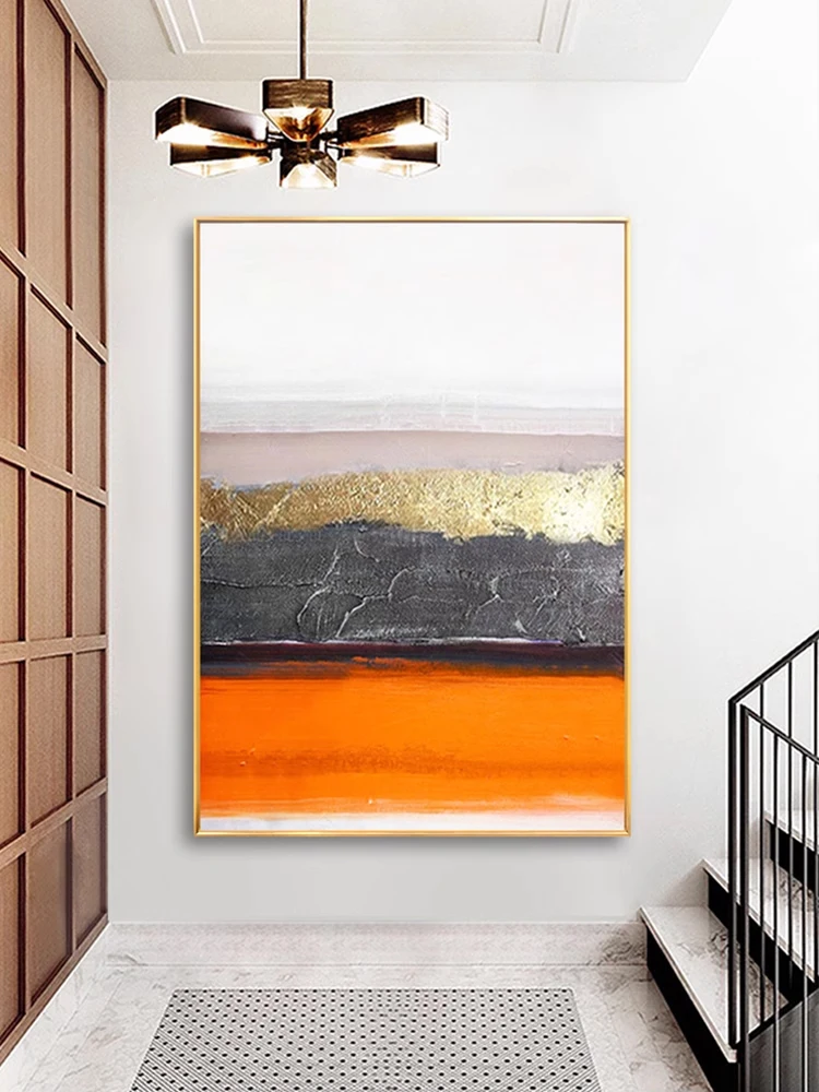 

Handmade Painting Corridor Hanging Time and Context Modern Minimalistic Abstraction Golden Living Room Decorative