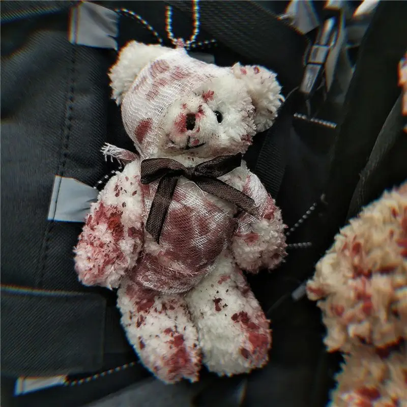 할로윈용 블러디 봉제 곰 펜던트, 열쇠 고리, 부상자 동물 곰, 인형, 열쇠 고리, 가방, 열쇠 고리