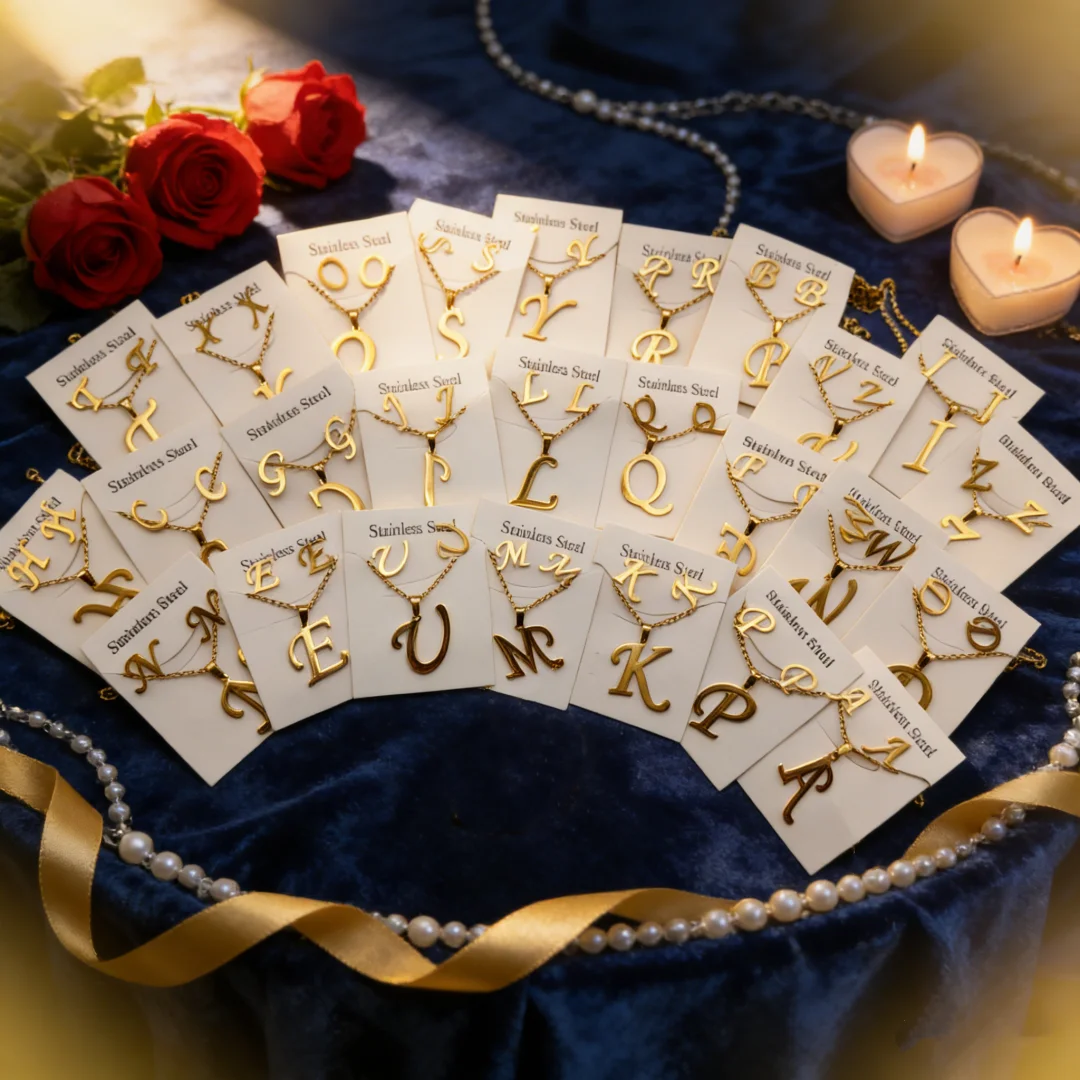 10 Pieces Mixed Random Stainless Steel 26 Letter Necklace and Earring Set, Women's Jewelry Gift, Mother's Day Valentine's Day Jewelry Gift 2