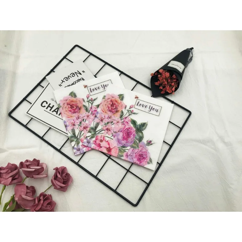 Colourful Napkins Printed Square Paper Napkins Restaurant Floral Facial Tissue Hotel Wedding Table Setting Pure Wood Pulp Paper