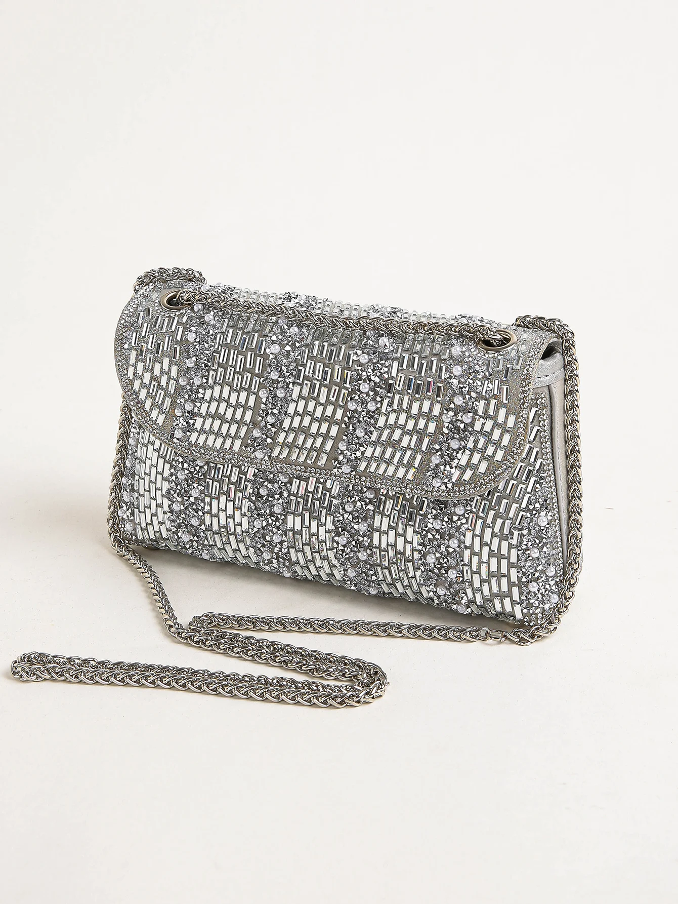 1 قطعة حقيبة مربعة فضية ، بريق بلينغ ، لامعة براقة...