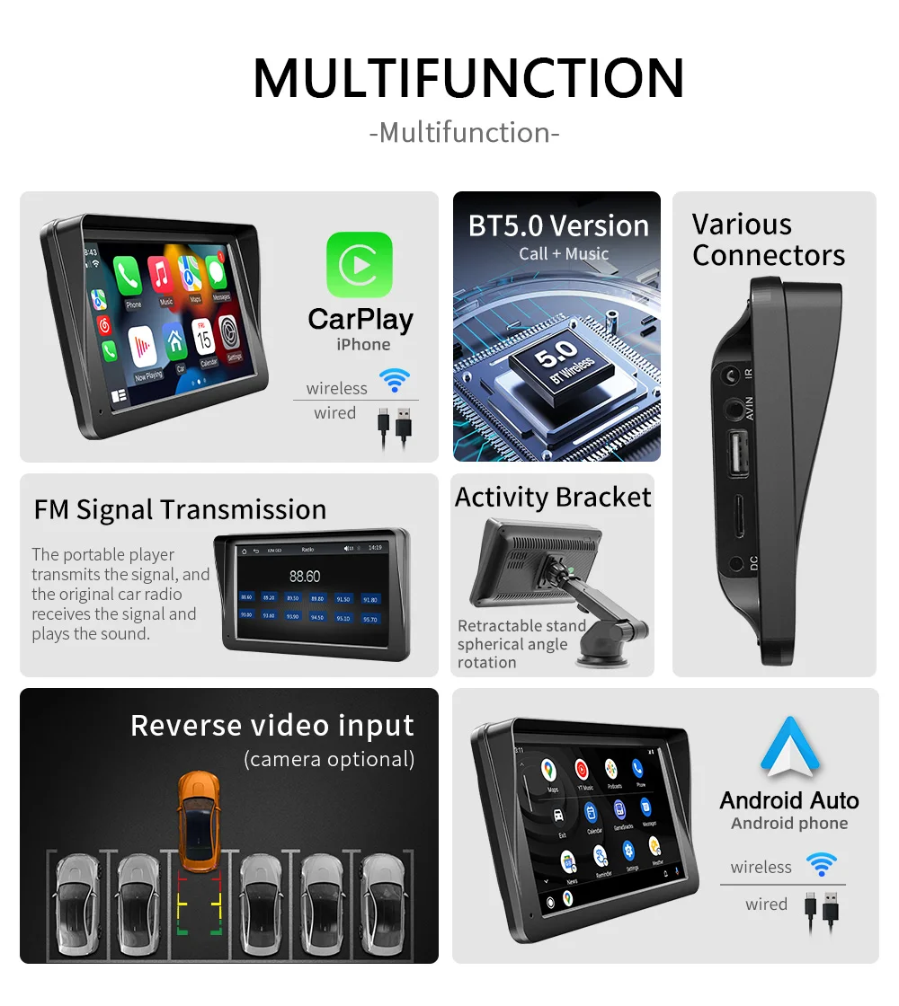 S786a36ceb8af45349f856d4f6926c225j Portable Car Radio Multimedia Video Player 7 Inch Wireless Carplay Android Touch Screen Universal Car Intelligent Systems