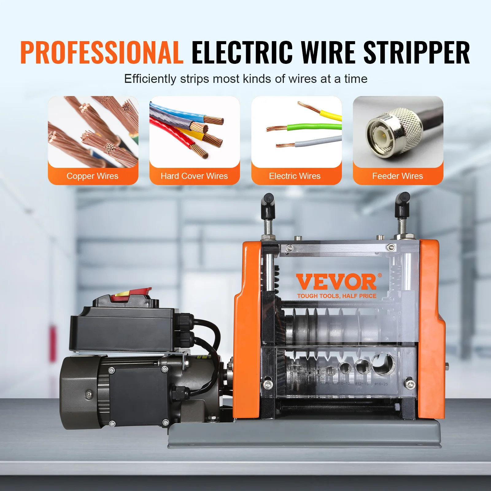 VEVOR Electric Wire Stripping Machine 60W 1.5-25mm Visible Stripping Depth 6 Round &1 Flat Channels for Scrap Copper Recycling 2
