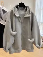 2-300 Pounds Plus Size Premium Hooded Sweatshirt for Women's Spring and Autumn Loose Cardigan Oversized Winter Fleece Jacket 1