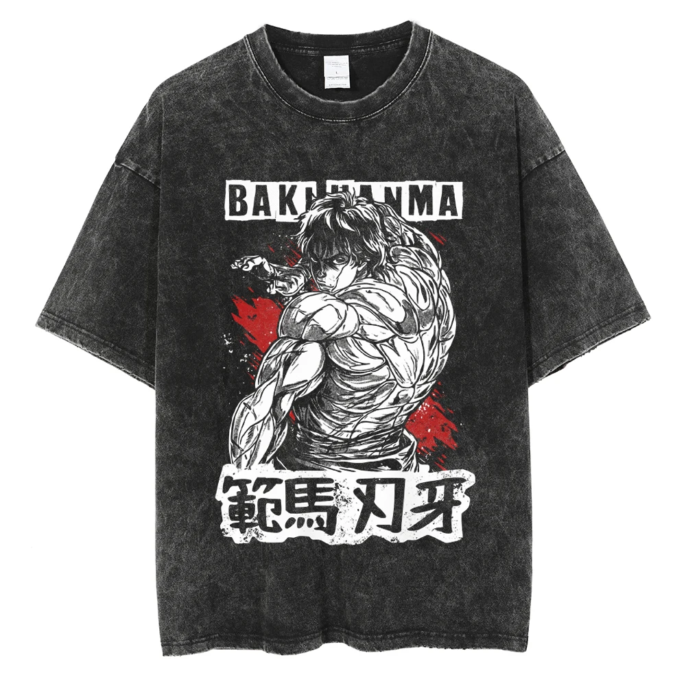 Anime Baki Haman Tshirts Harajuku Vintage 100% Cotton New Washed T Shirt For Men Hip Hop Streetwear Oversize T-shirt