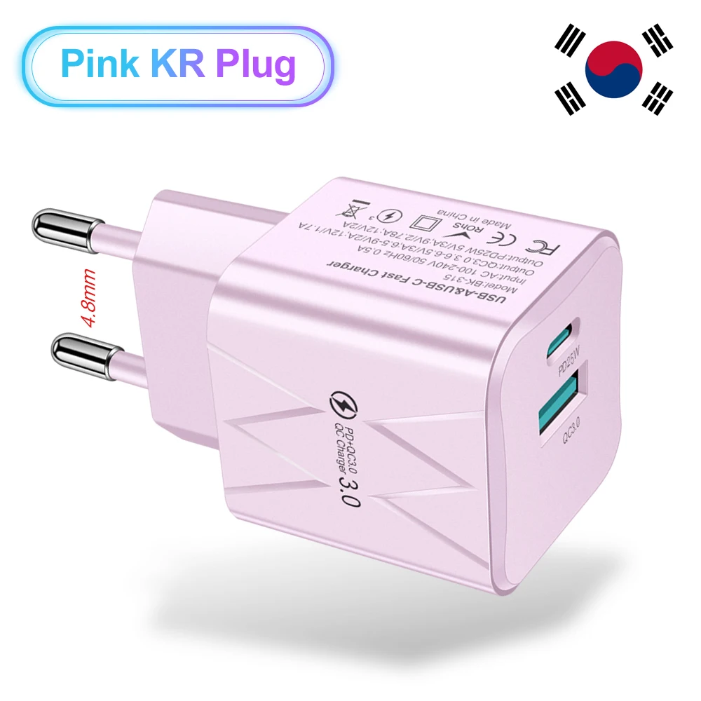 25W PD USB C Fast Charger for iPhone 15 Pro Max Xiaomi 14 Oneplus KR EU US Mini 2 Ports Travel Plug Phone Fast Charging Adapter