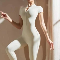 Womens Jumpsuits Short Sleeve Yoga Thin Slim Fit Stretch One Piece Romper Sexy Fitness Female Sportwears Tight Zipper Ladies