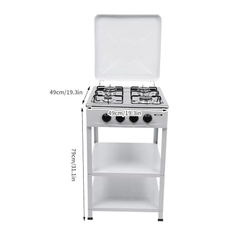 Stainless Steel Gas Stove 4-Burner BBQ Cooker with 2-Tier Storage Rack 4
