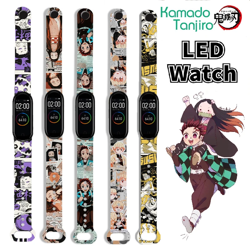 Demon Slayer children's watches Anime action figure Printing Silicone Sports LED waterproof electronic kids watch birthday gifts