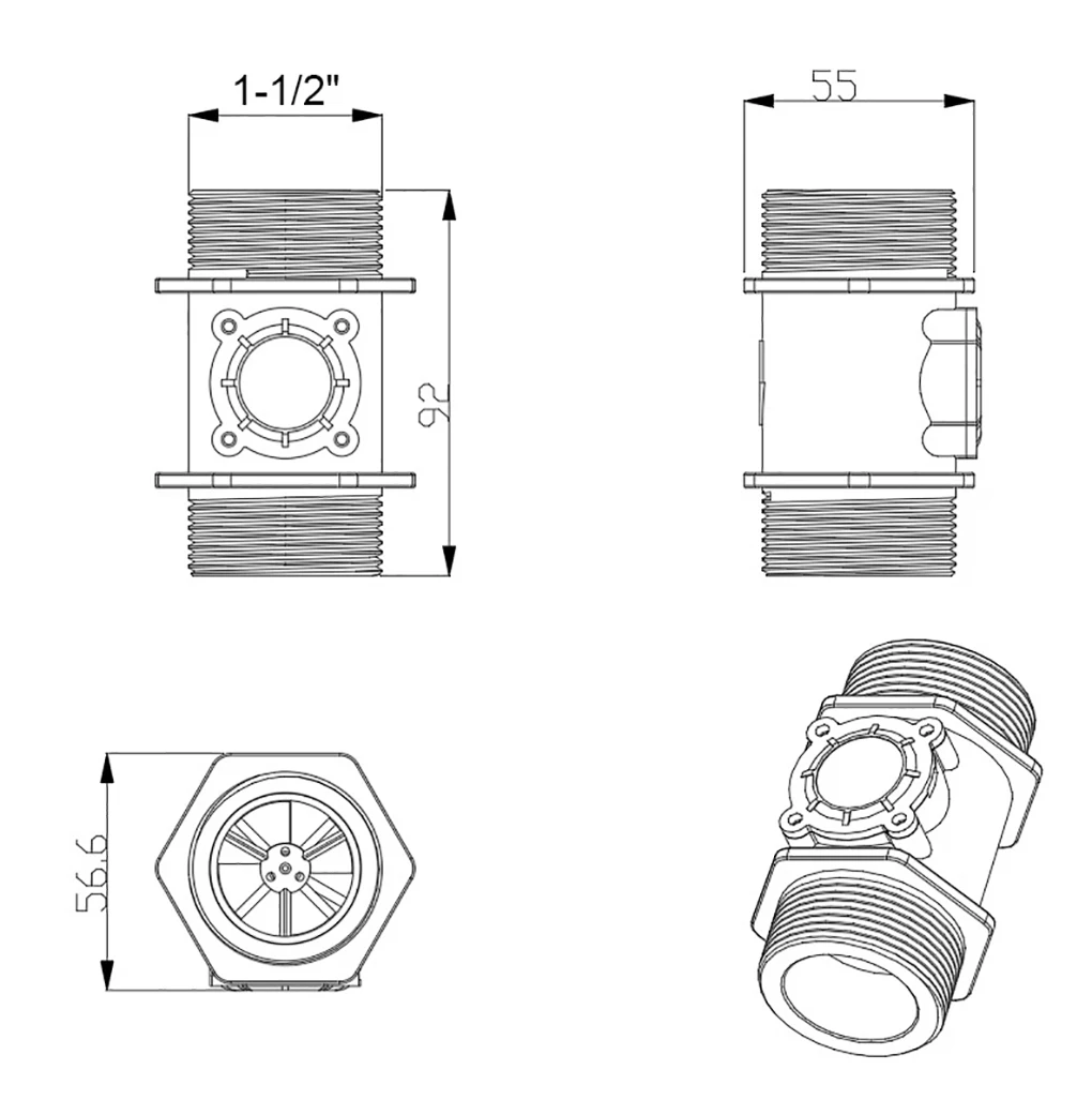 1/1.5/2inch Water Flow Sensor Hall Flowmeter Water Heater Nylon Liquid Flow Mete