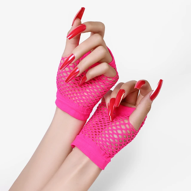 Neon Fingerless Fishnet Gloves for Women and Girls Punk Wrist Glove 80s  Short Net Mesh Fingerless Gloves for 80's Theme Party - AliExpress