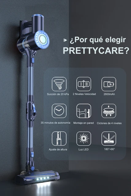 PRETTYCARE-aspiradora inalámbrica de mano W400, aspirador de palo ligero  para el hogar, con 25Kpa autoaspirante, 180 ° flexible