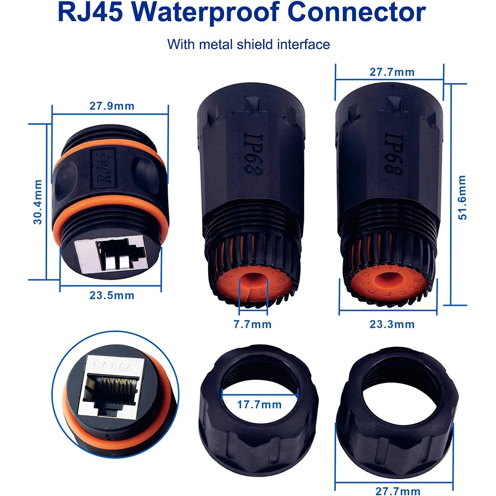 Acoplador Rj45 Impermeável Blindado Cat5e 6a Cabo Ethernet Conector Cabo de Rede Cabeça Dupla Acoplador Lan Exterior Hoolnx-ip68 - Imagem 4