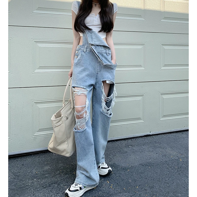 Hollow Out Cargo Pants 여성 여름 섹시한 찢어진 루스 캐주얼 St..