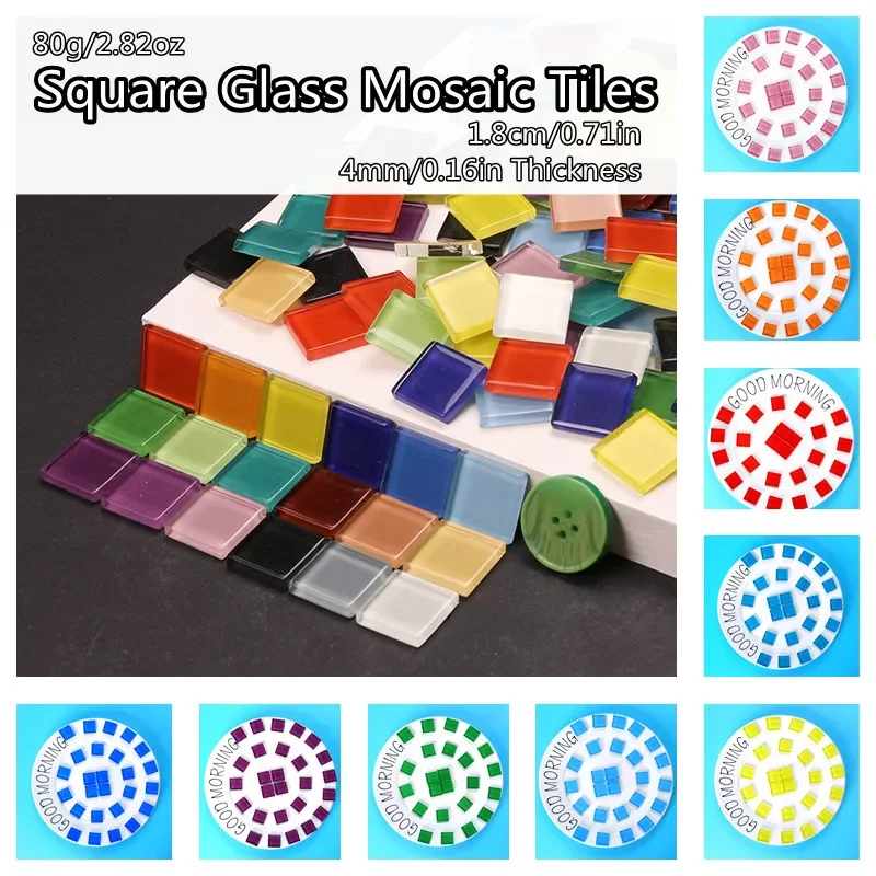 80g/2.82oz(Approx. 22pcs) 1.8cm/0.71in Square Glass Mosaic Tiles