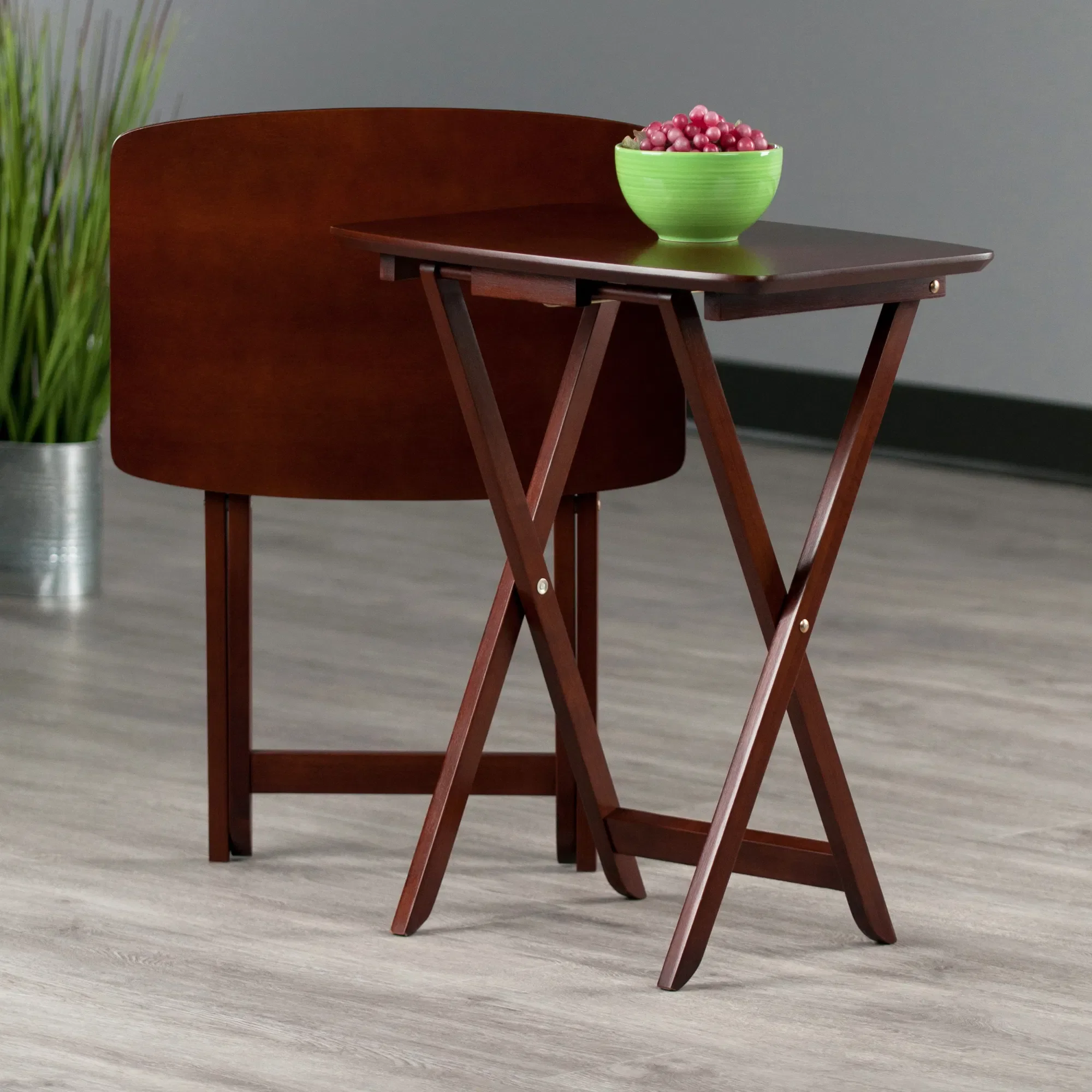 Solid Wood Darlene 2-Pc Snack Table Set Walnut