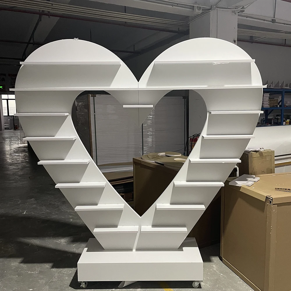 

2024 New Design Hot Sale Heart Shape White Acrylic Champagne Display Wall For Wedding Decoration