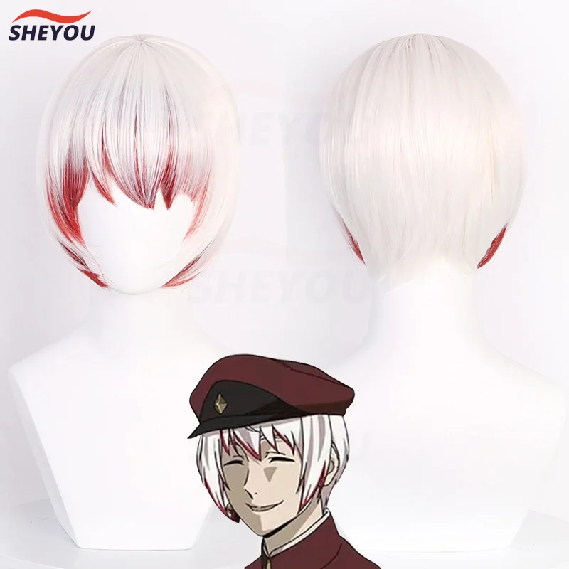 

Saigiku Jono Cosplay Wig Anime Bungo Stray Dogs Short White Gradient Red Heat Resistant Synthetic Hair Wigs + Wig Cap