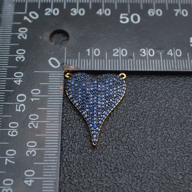 3pcs Luxury Blue Yellow Black Color CZ Beads Paved Heart Pendant for Women DIY Jewelry Necklace Making Supplies