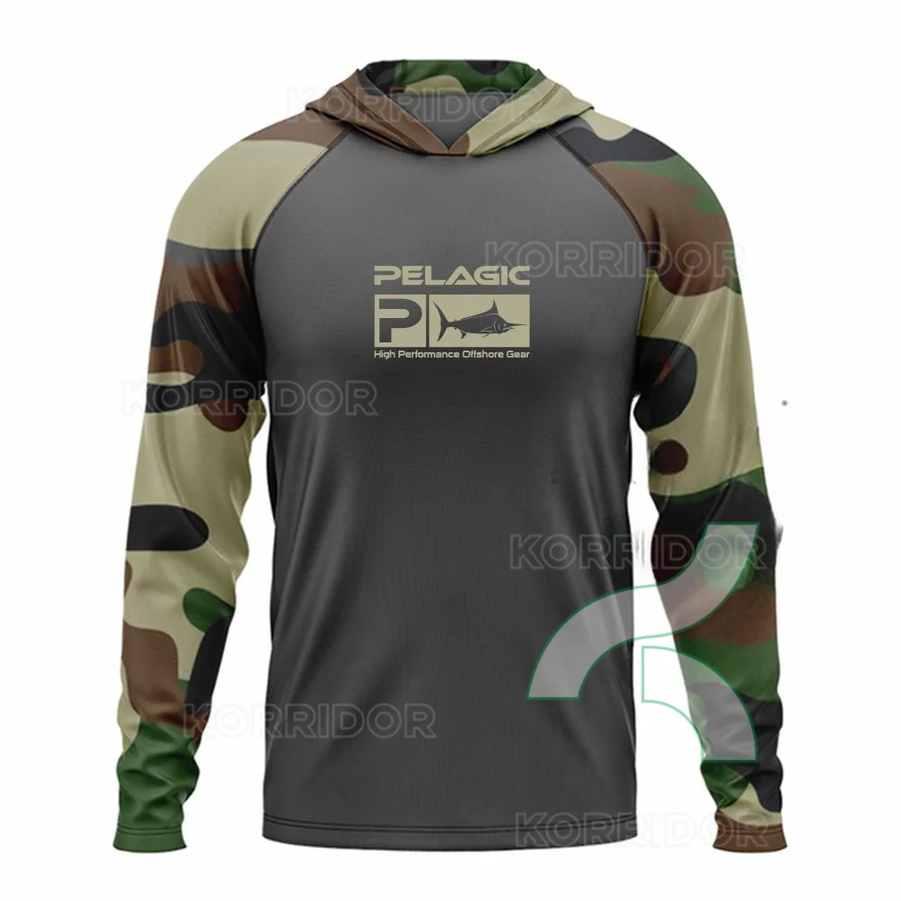 

Pelagic Fishing Shirt Camouflage Hoodie T-shirts Sun Protection Fishing Clothing Camisa De Pesca Breathable Anti-UV Fishing Suit