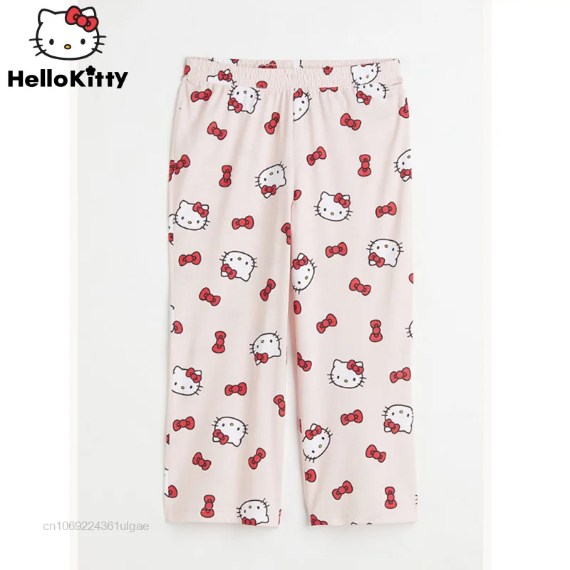 Sanrio Hello Kitty Pants Casual Soft Female Home Clothes Y2k Cartoon Print Loose Thin Trousers Women Spring Trend Pajama Pants