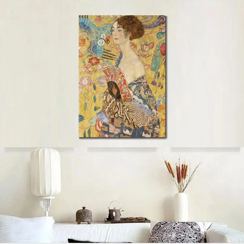 

Portrait Paintings of Famous Artist Lady with A Fan Gustav Klimt Art High Quality Handmade