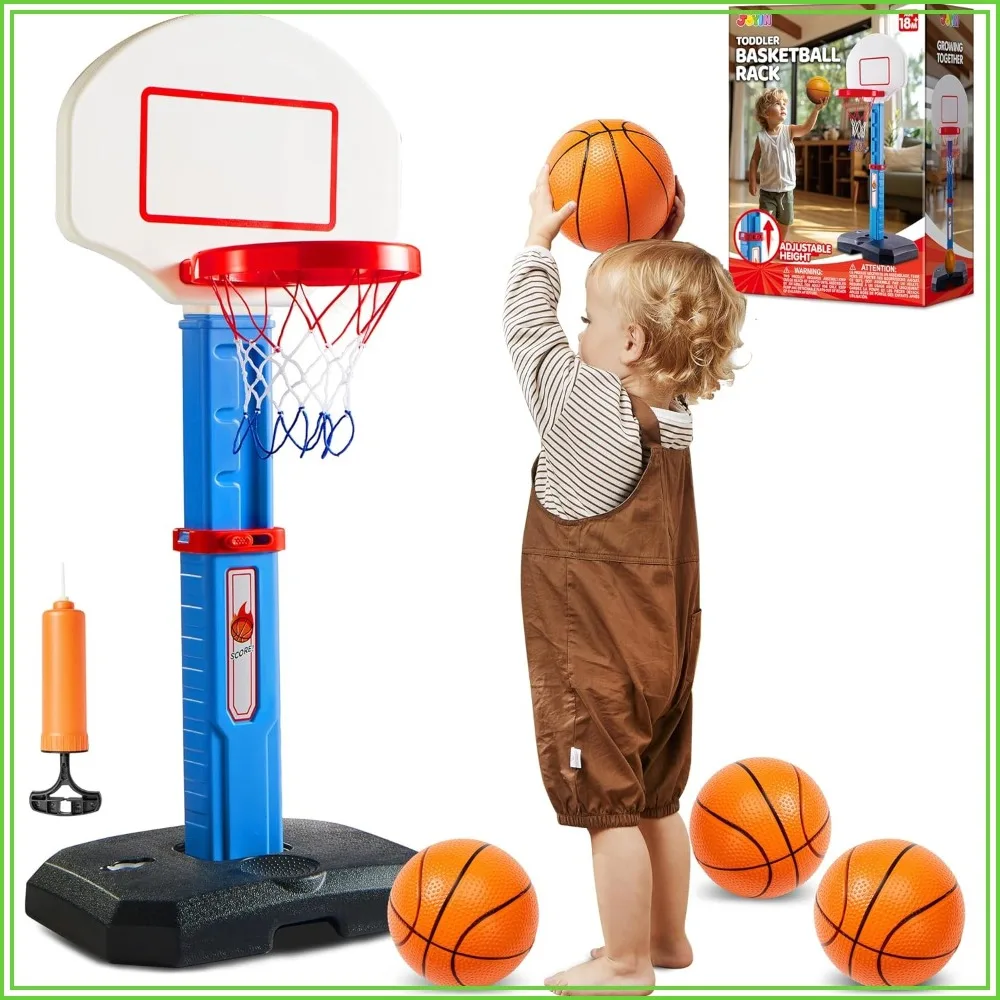Adjustable Kids Basketball Hoop Indoor Outdoor with 4 Balls, Height 2.5-3.5 ft, Safe for Toddlers Age 1-4, Birthday Gift