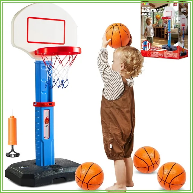 Adjustable Kids Basketball Hoop Indoor Outdoor with 4 Balls, Height 2.5-3.5 ft, Safe for Toddlers Age 1-4, Birthday Gift