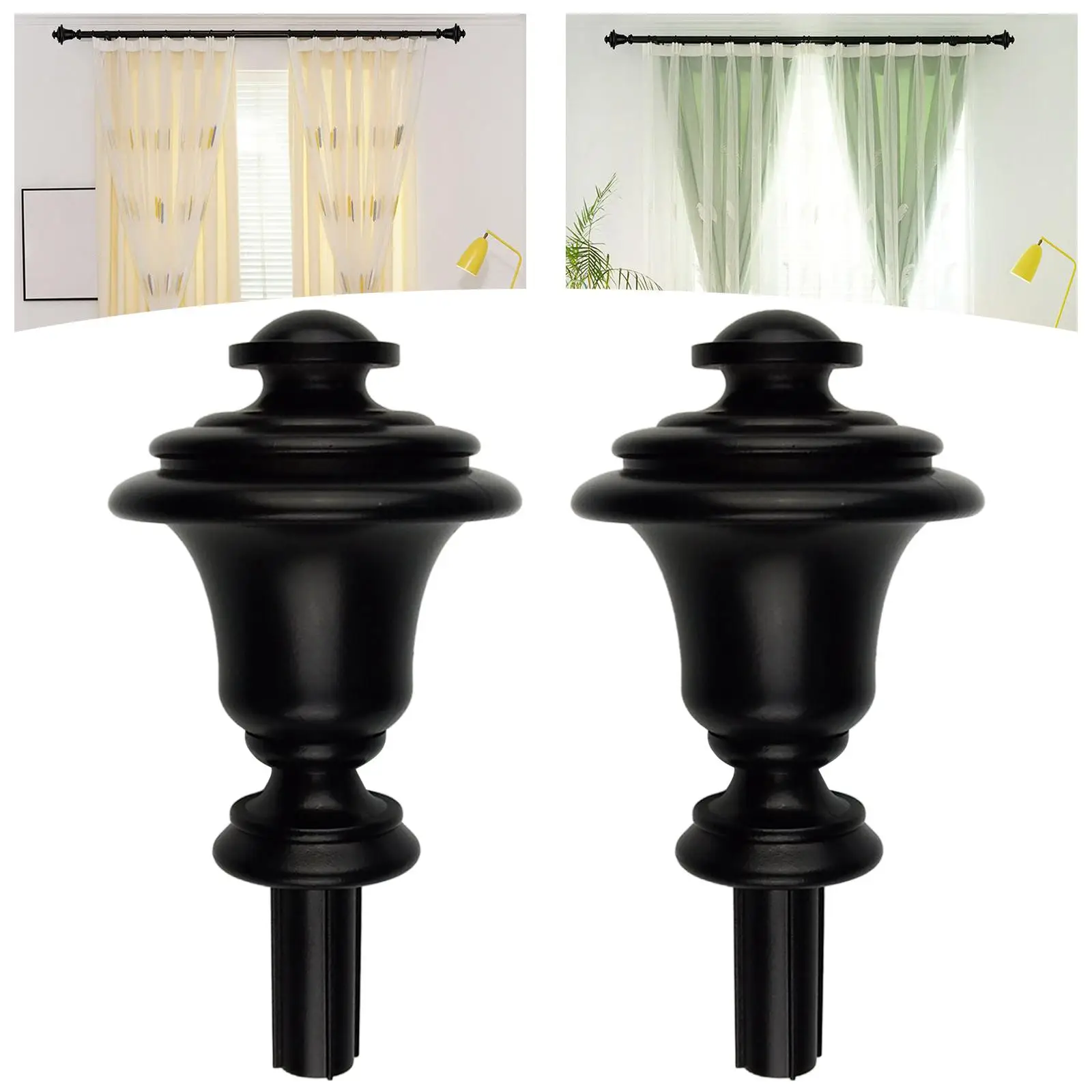 Set of 2pcs Window Curtain Rod Ends Finials 3/4 inch Diameter For Living Room Bedroom Home Window Curtain Rod End Replacement
