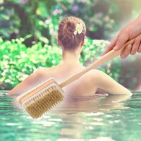 Body Back Cleaning Brush Skin Cuticle Grease Remove Wooden Handle Loofah Bristle Both Side Bath Brush Massage Shower Bath Sponge 1