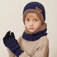 Children's Hat Scarf Glove Set Baby Knitted Woolen Hats Plus Velvet Warm Neck Scarfs Fashion Winter Kids Outdoor Cold-Proof 3Pcs 2