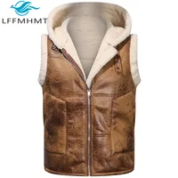 H70 Winter Fashion Cashmere Thicken Warm Hooded Waistcoats for Men Good Quality PU Leather Windprood Large Size Vest Coats Male 1
