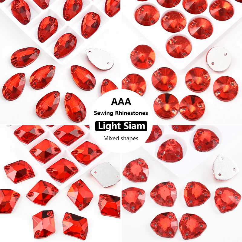 BOBOHOO Siam Red Crystal Flatback Aufnähbare Strass-Charms aus Glas, Nähzubehör in gemischten Formen für Bastelbedarf