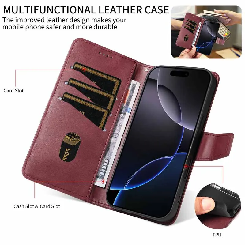 Deluxe Leather Flip Wallet Phone Case with Card Holder