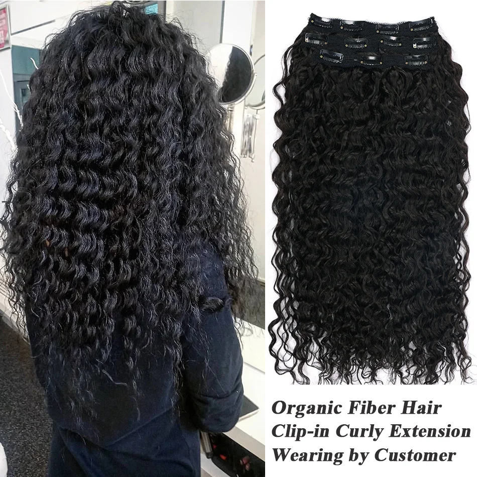 Kinky Curly Clip In Hair Synthetic Extension For Women 28Inch 140g 7Pcs/Set Long Kinky Curly Clip In Hair Extensions Ombre Brown hair extensions hair toppers