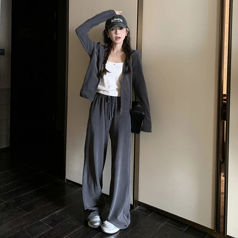 Velvet casual top jacket+hanging straight leg pants set -7733-p175-k238_voghion.com