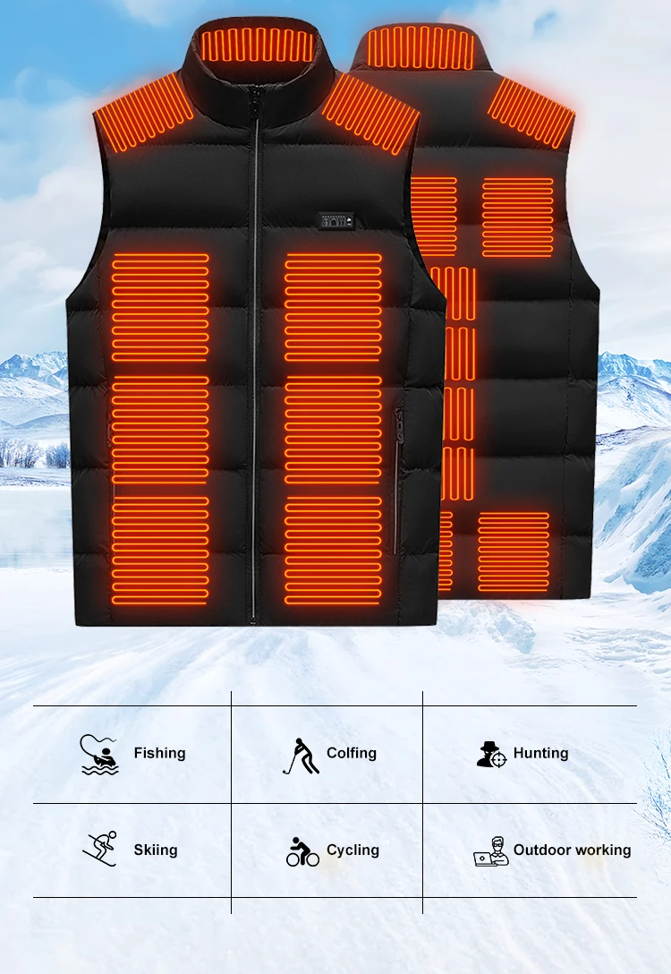 Description Picture 3 of itemElectric Heated Vest 21 Heating Areas Intelligent Heating Jackets Windproof Washable USB Charging for Winter Hiking Sports