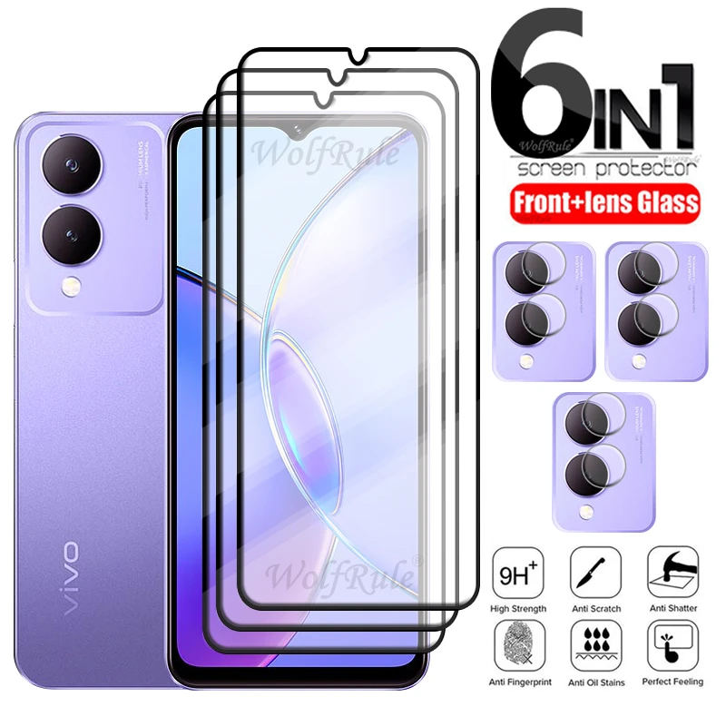 

6-in-1 For Vivo Y17S Glass For Vivo Y17S Tempered Glass Phone Film Full Cover Glue 9H Screen Protector For Vivo Y17S Lens Glass